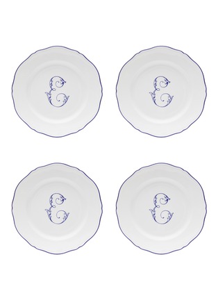 Main View - Click To Enlarge - GINORI 1735 - Corona Monogram Blu' E Initial Porcelain Dinner Plate — Set of 4