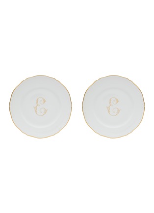 Main View - Click To Enlarge - GINORI 1735 - CORONA MONOGRAM ORO E INITIAL PORCELAIN CHARGER PLATE — SET OF 2