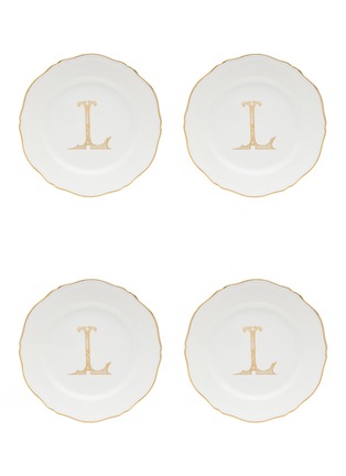 Main View - Click To Enlarge - GINORI 1735 - Corona Monogram Oro L Initial Porcelain Flat Dinner Plate Set of 4