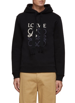 Main View - Click To Enlarge - LOEWE - Two Toned Anagram Embroidery Drawstring Hoodie
