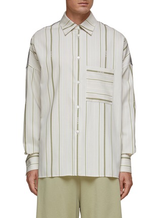 Main View - Click To Enlarge - LOEWE - Oversize Stripe Jacquard Cotton Wool Blend Shirt