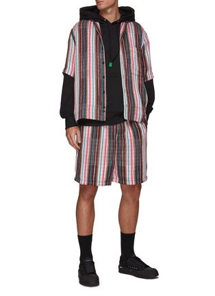 Figure View - Click To Enlarge - SONG FOR THE MUTE - ‘Beau' Elastic waist stripe jacquard shorts