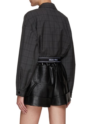 Back View - Click To Enlarge - MIU MIU - LONG SLEEVES ELASTIC LOGO HEM CHECKED CROPPED BLOUSON