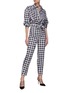 Figure View - Click To Enlarge - MIU MIU - LONG SLEEVES CHECKED TIED FRONT CROPPED SHIRT