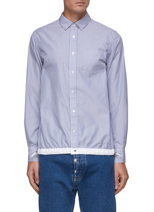 Main View - Click To Enlarge - SACAI - Drawstring Hem Striped Cotton Button Up Shirt