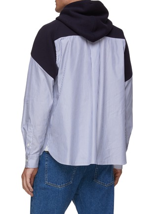 Back View - Click To Enlarge - SACAI - Hybrid Hoodie Contrast Chest Panel Striped Cotton Shirt