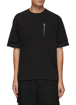 Main View - Click To Enlarge - SACAI - ‘Sports Mix’ Zip Chest Pocket Cotton Jersey T-Shirt