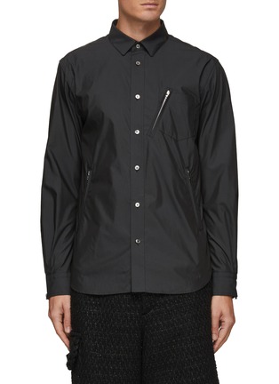 Main View - Click To Enlarge - SACAI - ‘Cotton Weather’ Diagonal Pocket Zip Detail Button Up Shirt
