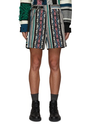 Main View - Click To Enlarge - SACAI - SIDE RELEASE BUCKLE BELTED RUG JACQUARD SHORTS
