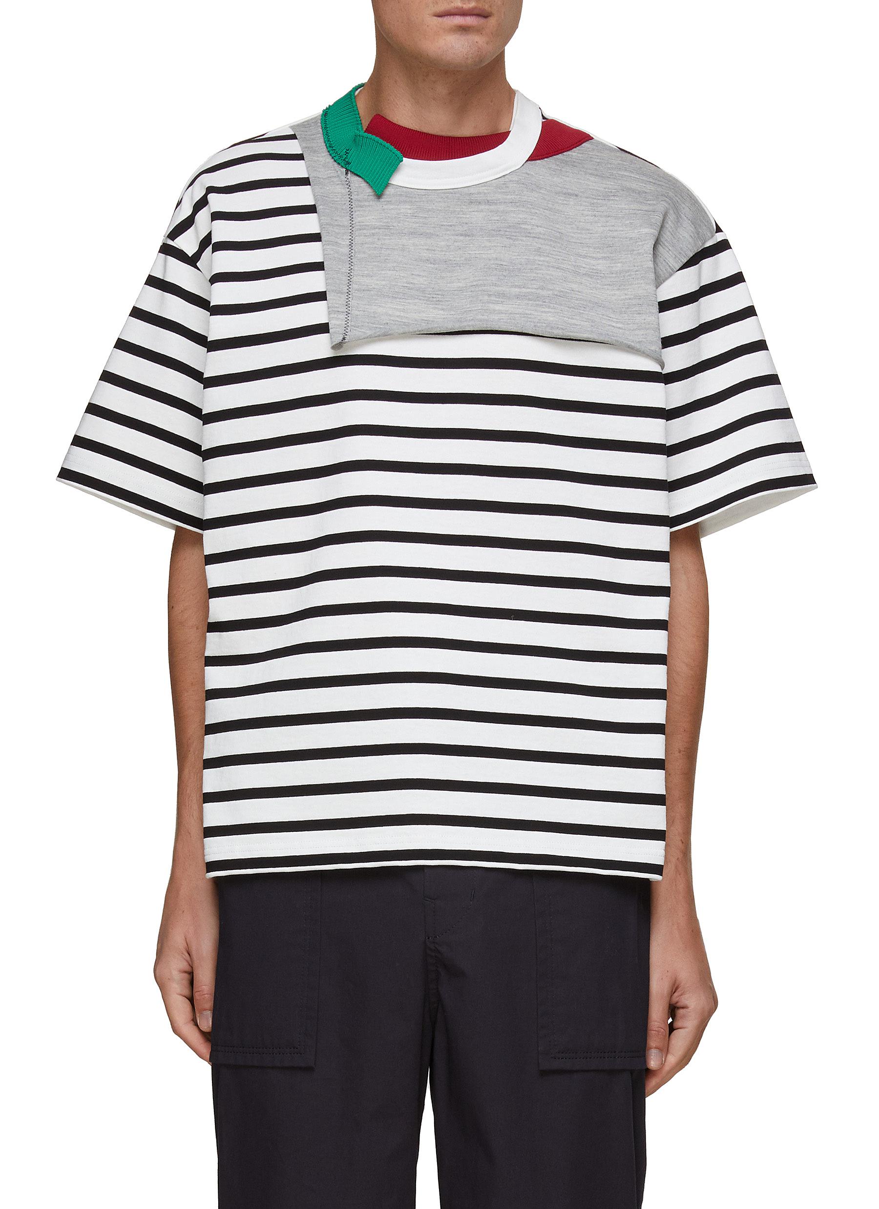 Kolor Contrast Collar Striped Cotton Jersey T Shirt Men Lane Crawford