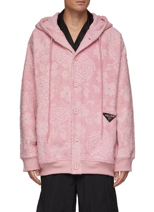 Main View - Click To Enlarge - PRADA - Floral Print Oversize Fleece Hooded Jacket