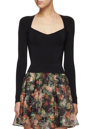 Main View - Click To Enlarge - ALICE & OLIVIA - GITA' SWEETHEART NECK CROPPED LS KNIT
