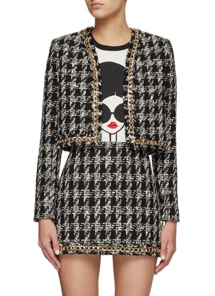 Main View - Click To Enlarge - ALICE & OLIVIA - ZETA'CROPPED BOX CHAIN TRIM JACKET