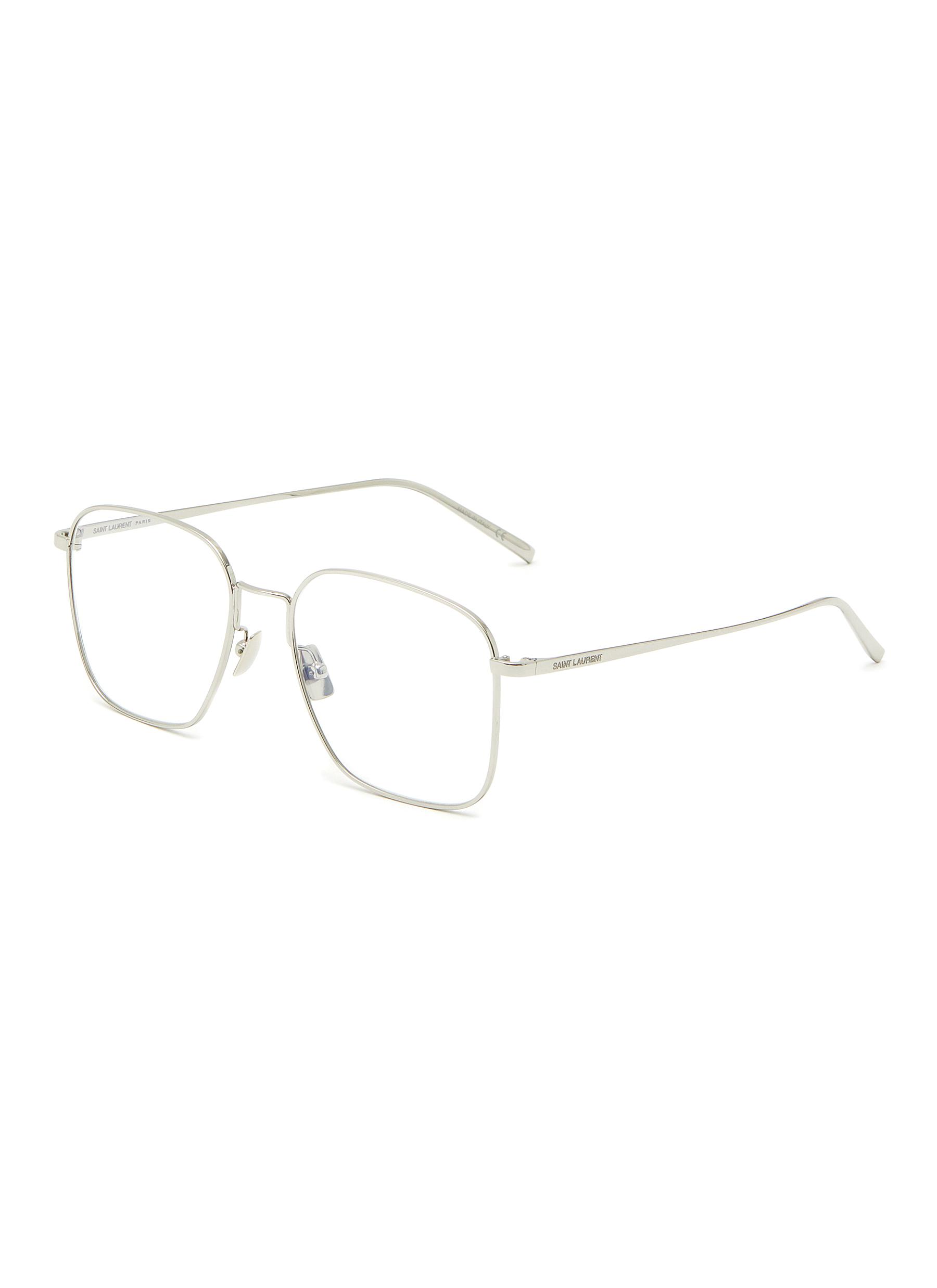 Saint Laurent Metal Square Frame Optical Glasses In Metallic | ModeSens