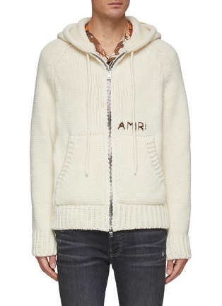 Main View - Click To Enlarge - AMIRI - Front Zip Logo Embroidered Wool Hoodie