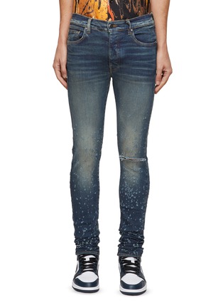 Main View - Click To Enlarge - AMIRI - Shotgun' Ripped Knee Distressed Dark Wash Skinny Jeans