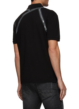 Back View - Click To Enlarge - ALEXANDER MCQUEEN - ZIP HARNESS PRINT SHORT SLEEVE COTTON POLO SHIRT