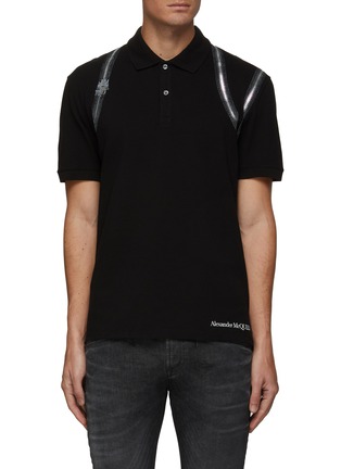 Main View - Click To Enlarge - ALEXANDER MCQUEEN - ZIP HARNESS PRINT SHORT SLEEVE COTTON POLO SHIRT