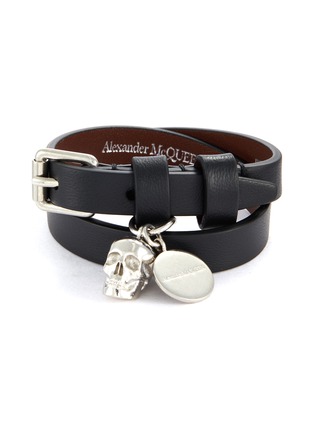 Main View - Click To Enlarge - ALEXANDER MCQUEEN - SKULL MOTIF CHARM DOUBLE WRAP LEATHER BRACELET