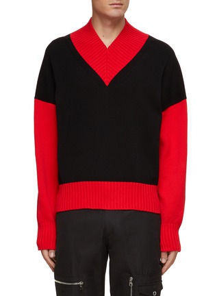 Main View - Click To Enlarge - ALEXANDER MCQUEEN - Colourblock V-Neck Cotton Sweater