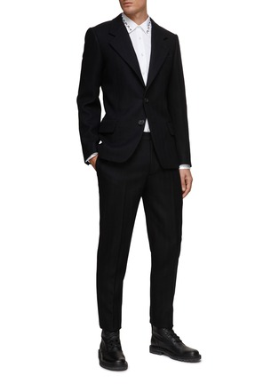 Figure View - Click To Enlarge - ALEXANDER MCQUEEN - Back Lacing Cashmere Wool Blend Single Breasted Blazer