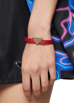 Figure View - Click To Enlarge - PRADA - Logo charm Saffiano leather bracelet