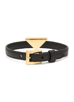 Detail View - Click To Enlarge - PRADA - Triangular Metal Logo Saffiano Leather Bracelet