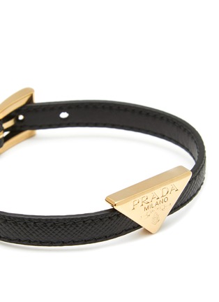 Detail View - Click To Enlarge - PRADA - Triangular Metal Logo Saffiano Leather Bracelet