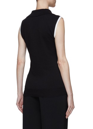 Back View - Click To Enlarge - SAINT LAURENT - SLEEVELESS CONTRAST PIPING COTTON POLO TOP