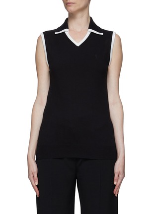 Main View - Click To Enlarge - SAINT LAURENT - SLEEVELESS CONTRAST PIPING COTTON POLO TOP