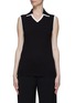 SAINT LAURENT - SLEEVELESS CONTRAST PIPING COTTON POLO TOP