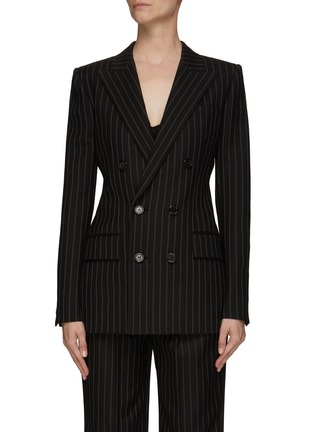 Main View - Click To Enlarge - SAINT LAURENT - Pinstriped Long Double-Breasted Blazer