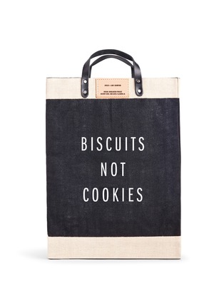 Main View - Click To Enlarge - LANE CRAWFORD X APOLIS - x Lane Crawford 'Biscuits Not Cookies' Text Jute Market Bag