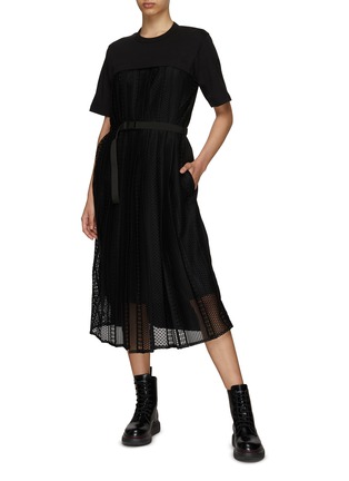 Figure View - Click To Enlarge - MONCLER - BELTED SHORT SLEEVE LAYERED MIDI DRESS