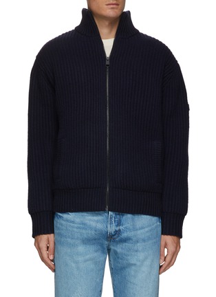 Main View - Click To Enlarge - FRAME - High Neck Ribbed Wool Knit Zip Up Jacket