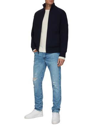 Figure View - Click To Enlarge - FRAME DENIM - High Neck Ribbed Wool Knit Zip Up Jacket