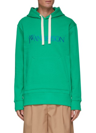 Main View - Click To Enlarge - JW ANDERSON - CLASSIC EMBROIDERED LOGO CONTRAST DRAWSTRING BRUSHED FLEECE HOODIE