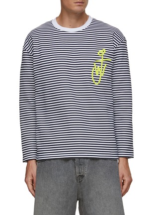 Main View - Click To Enlarge - JW ANDERSON - Logo Embroidered Striped Long Sleeve T-shirt
