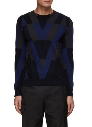 Main View - Click To Enlarge - VALENTINO GARAVANI - All Over V Logo Virgin Wool Knit Sweater