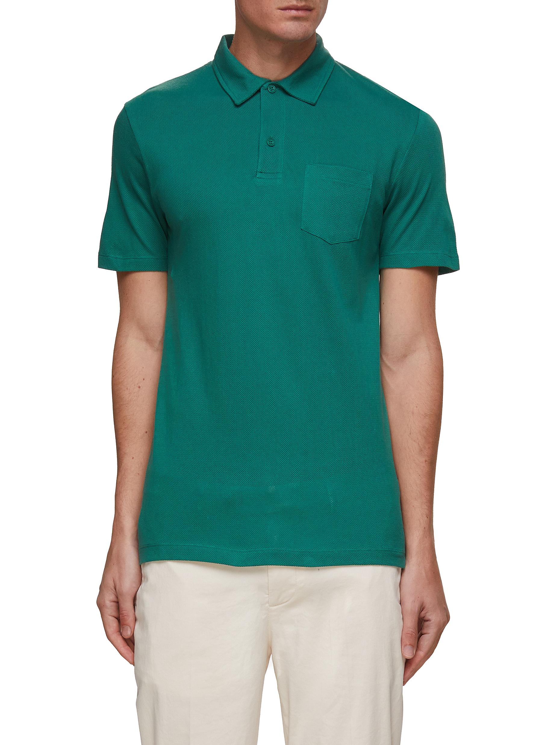 Sunspel 'riviera' Cotton Polo Shirt In Green | ModeSens