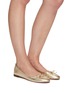 Figure View - Click To Enlarge - SAM EDELMAN - Kaylee' Ribbon Adorned Metallic Leather Ballerina Flats