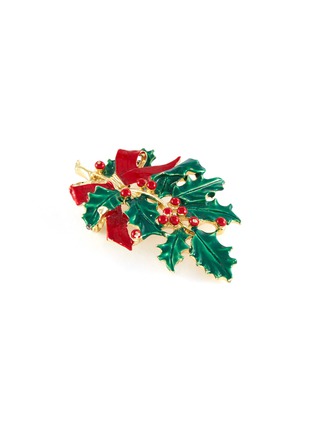 Detail View - Click To Enlarge - LANE CRAWFORD VINTAGE ACCESSORIES - Bowed Christmas Holly Enamelled Brooch
