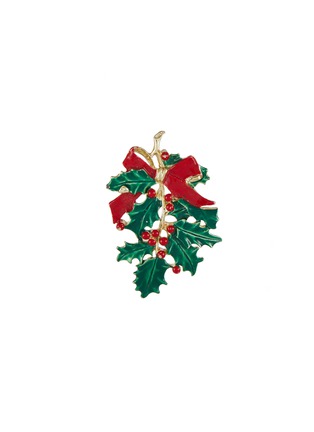 Main View - Click To Enlarge - LANE CRAWFORD VINTAGE ACCESSORIES - Bowed Christmas Holly Enamelled Brooch