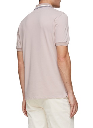 Back View - Click To Enlarge - BRUNELLO CUCINELLI - Bi-Coloured Collar Cotton Polo Shirt