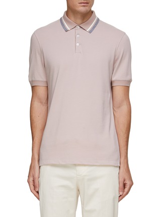 Main View - Click To Enlarge - BRUNELLO CUCINELLI - Bi-Coloured Collar Cotton Polo Shirt