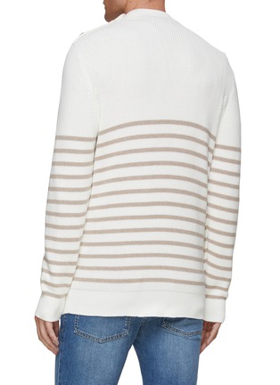 Back View - Click To Enlarge - BRUNELLO CUCINELLI - Buttoned Shoulder Striped Cotton Knit Sweater
