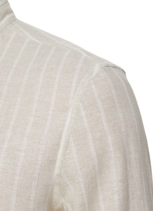  - BRUNELLO CUCINELLI - Cotton Linen Blend Mandarin Collar Striped Shirt