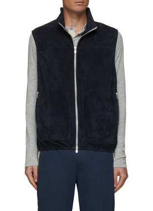 Main View - Click To Enlarge - BRUNELLO CUCINELLI - DUAL ZIP FRONT STAND COLLAR SUEDE VEST