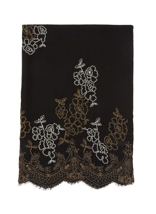 Detail View - Click To Enlarge - JANAVI - Beaded Floral Embellishment Lace Trimmed Cashmere Scarf