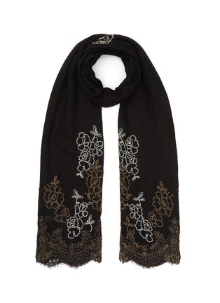Main View - Click To Enlarge - JANAVI - Beaded Floral Embellishment Lace Trimmed Cashmere Scarf